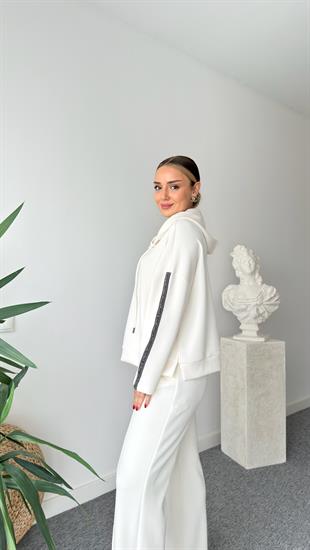 Kollar Şerit Taşlı Modal Sweatshirt