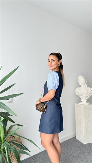 Tian Kollar Poplin Likralı Jean Elbise