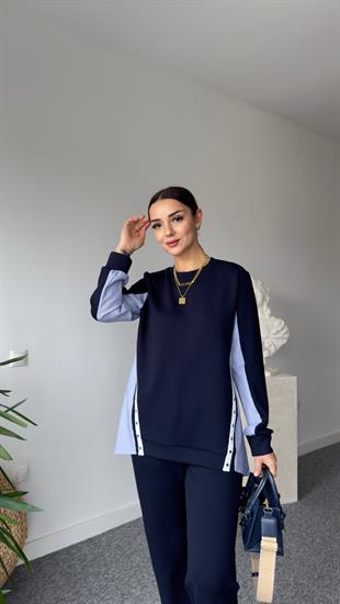 Sırt Poplin Detay Düğmeli Modal Sweat
