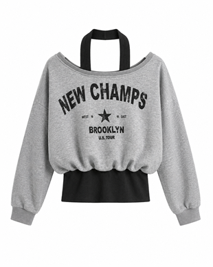 Atlet Detaylı Yazılı Gri Sweatshirt
