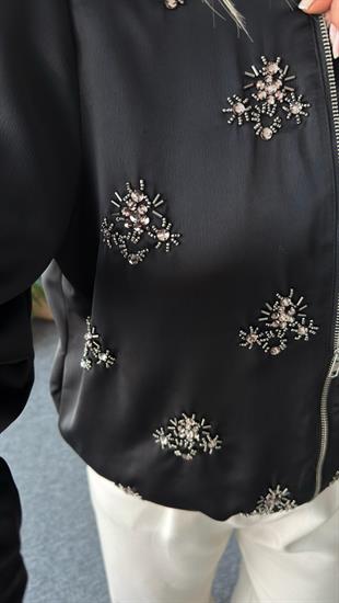 Flav Taş Detaylı Saten Bomber Ceket