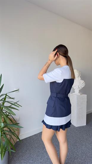 Gabardin Yelek Garnili Tasarım Bluz