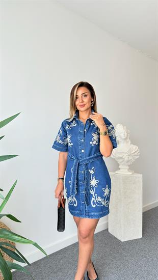 Lorita Nakış Detaylı Tasarım Jean Elbise 