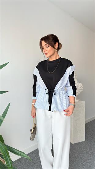 Parçalı Yanı Bağcıklı Sweatshirt