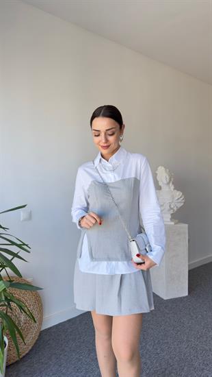 Lepi Gri Büstiyerli Gömlek