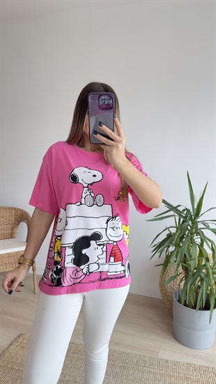 Snoopy Baskı Pembe Tshirt 