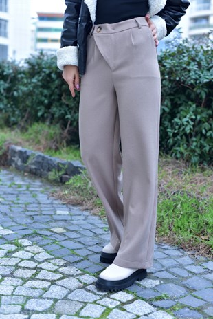 Çapraz Düğmeli Bol Paça Pantolon