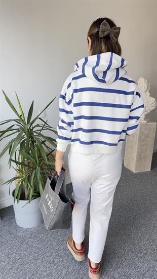 Mavi Şeritli Şardonlu Sweat