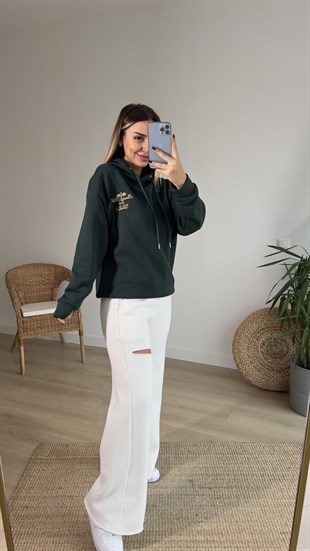  Nakış Detaylı Yeşil Sweatshirt