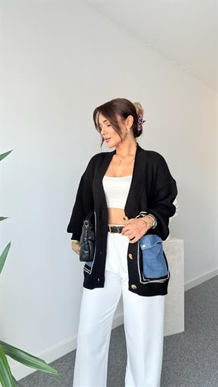 Roho Cebi Kotlu Siyah Triko Hırka