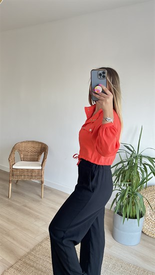 Büzgülü Turuncu Bluz