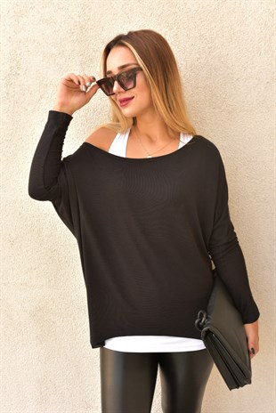 Beyaz Atlet Detaylı Çiftli Bluz