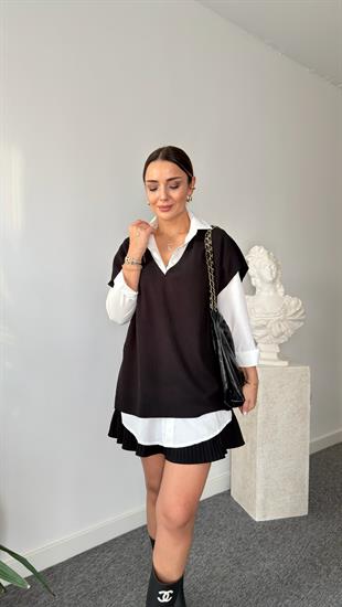 Ön Arka V Salaş Siyah Süveter