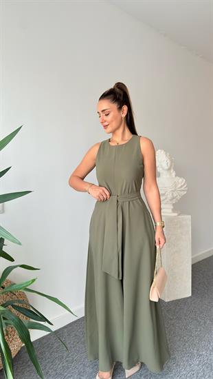 Carta Kuşaklı Haki Bol Paça Tulum