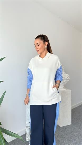 Jeyli Yanlar Düğmeli Garnili Modal Sweatshirt