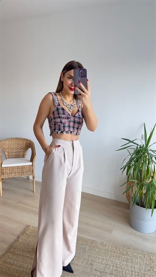 Taş Detaylı Renkli Crop