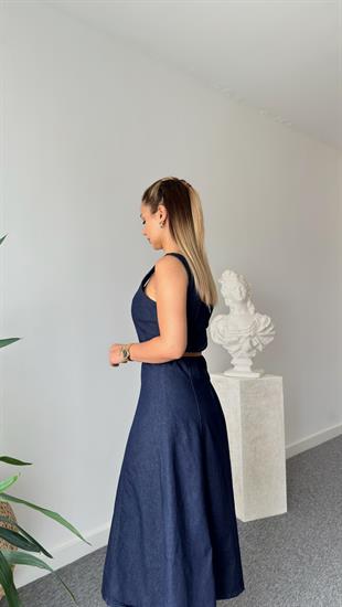 Luena Kemer Detaylı Askılı Jean Elbise 