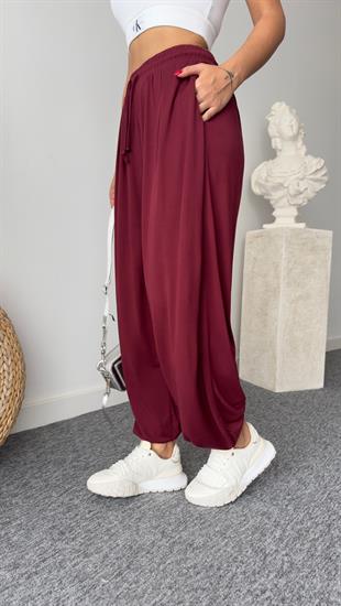 Bordo Pile Detaylı Oys Pantolon