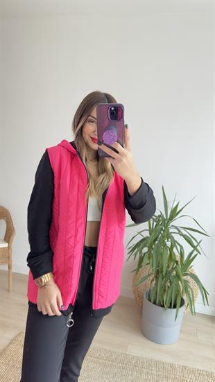 Penye Detaylı Pembe Kapitone Ceket