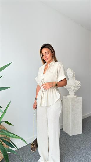 Risha Zra Model Bel Büzgülü Keten Takım