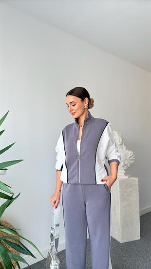 Paraşüt Detaylı Gri Modal Takım