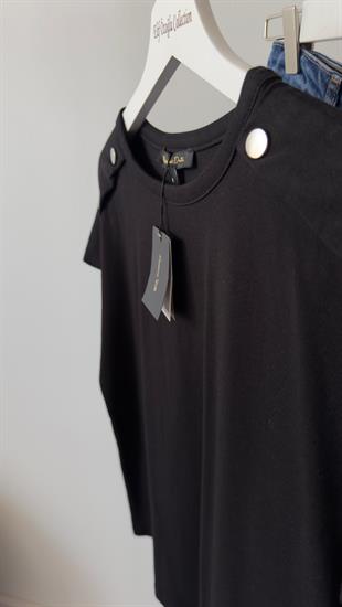 Omuz Aksesuarlı Siyah Massi Tshirt