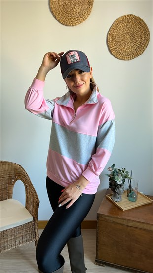 Çizgili Pembe Sweatshirt	