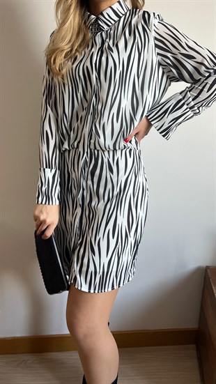 Zebra Desenli Siyah Beyaz Elbise	
