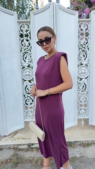 Bordo Vatkalı Modal Elbise 