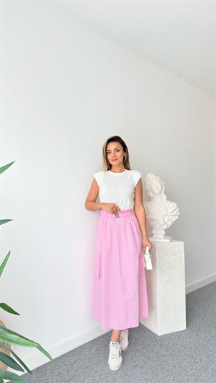 Altı Pembe Poplin Detaylı Elbise