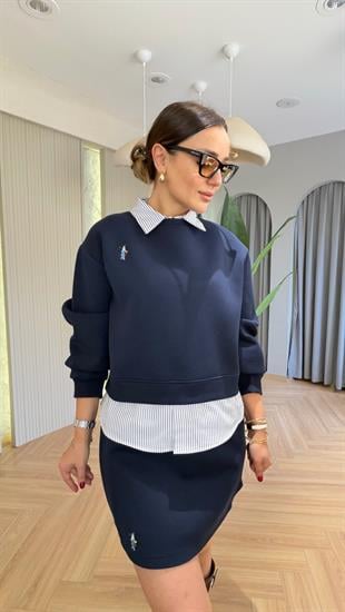 Utira Gömlek Garnili Lacivert Etekli Takım 