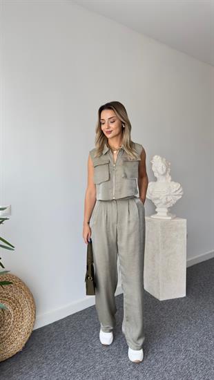 Gjen Fermuarlı Haki İkili Takım  