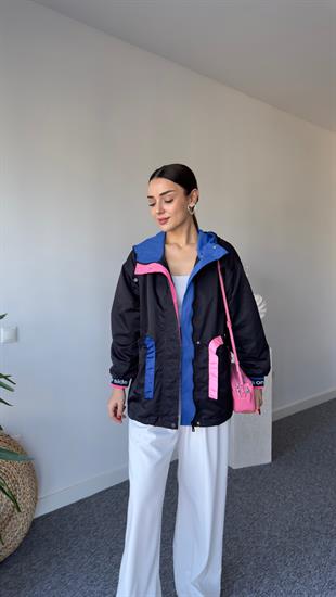 Neon Blok Siyah Yağmurluk