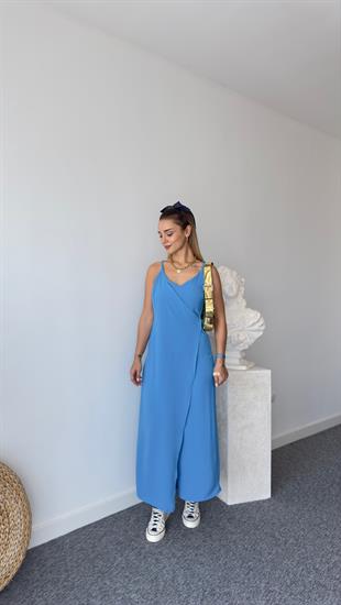 Orj Model Kapak Detaylı Mavi Askılı Tulum