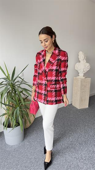 Kırmızı Pembe Renk Geçişli Blazer Ceket