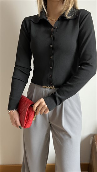 Siyah Polo Yaka Hırka