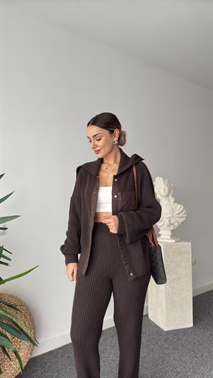 Camilo Paraşüt Garnili Kahve Triko Takım