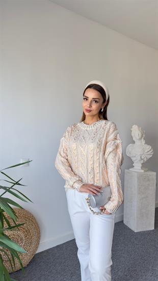 Örgü Desen Varaklı Bakır Kazak