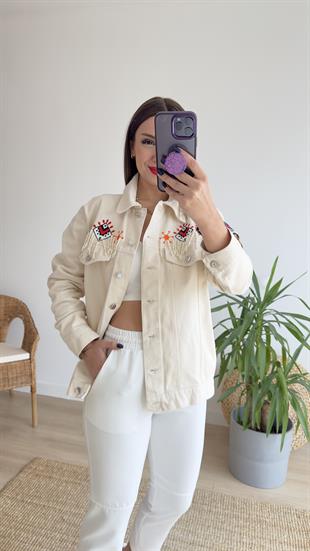 Nakış Aplike Detaylı Gabardin Ceket