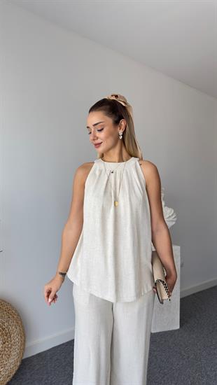 Lucil Keten Bluz Pantolon Takım