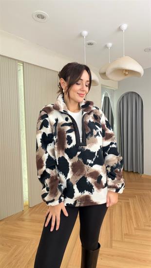 Tavia Yarım Fermuarlı Kahve Siyah Polar Sweat