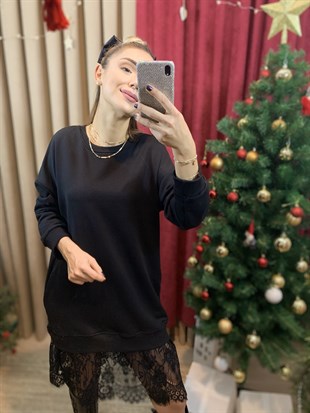 Etek Ucu Dantelli Sweat Elbise