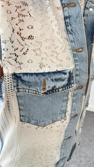 Dantel File Mix Denim Yelek