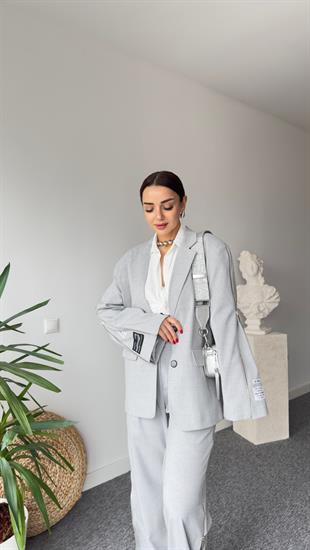 Machek Fermuar Detaylı Gri Blazer