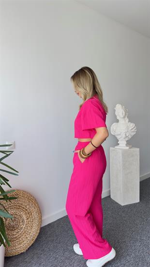 Arja Pembe İkili Bluz Pantolon Takım