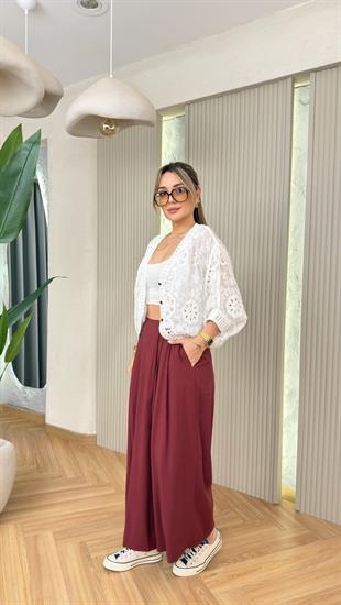 Ekru Dantel İşlemeli Premium Bluz
