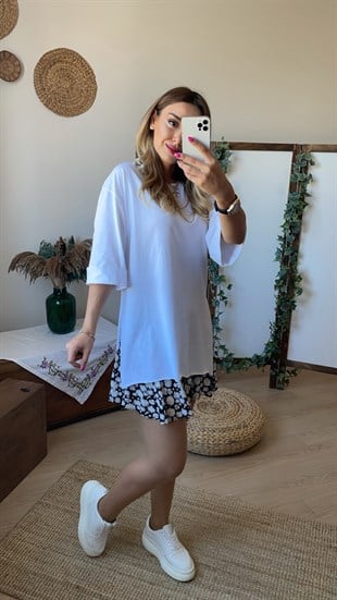 Duble Kol Beyaz Basic Tshirt