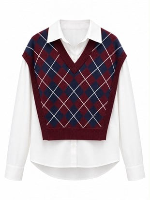 Bordo Triko Detaylı Tws Model Gömlek