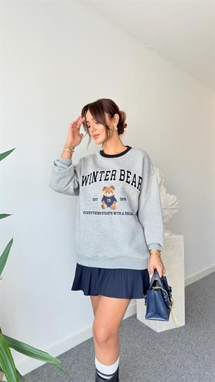 Rundo Ayıcık Detaylı Gri Sweatshirt