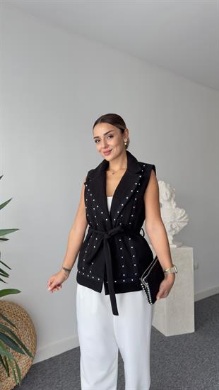 Zra Model Drop Çakımlı Siyah Kaşe Yelek